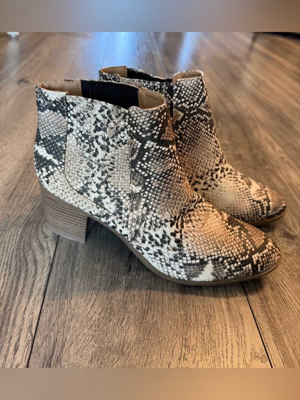 Maurices Snakeskin Print Chelsea Ankle Booties Block Heel